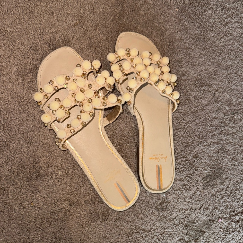 Sam Edelman Beige Pom-Pom Embellished Sandals